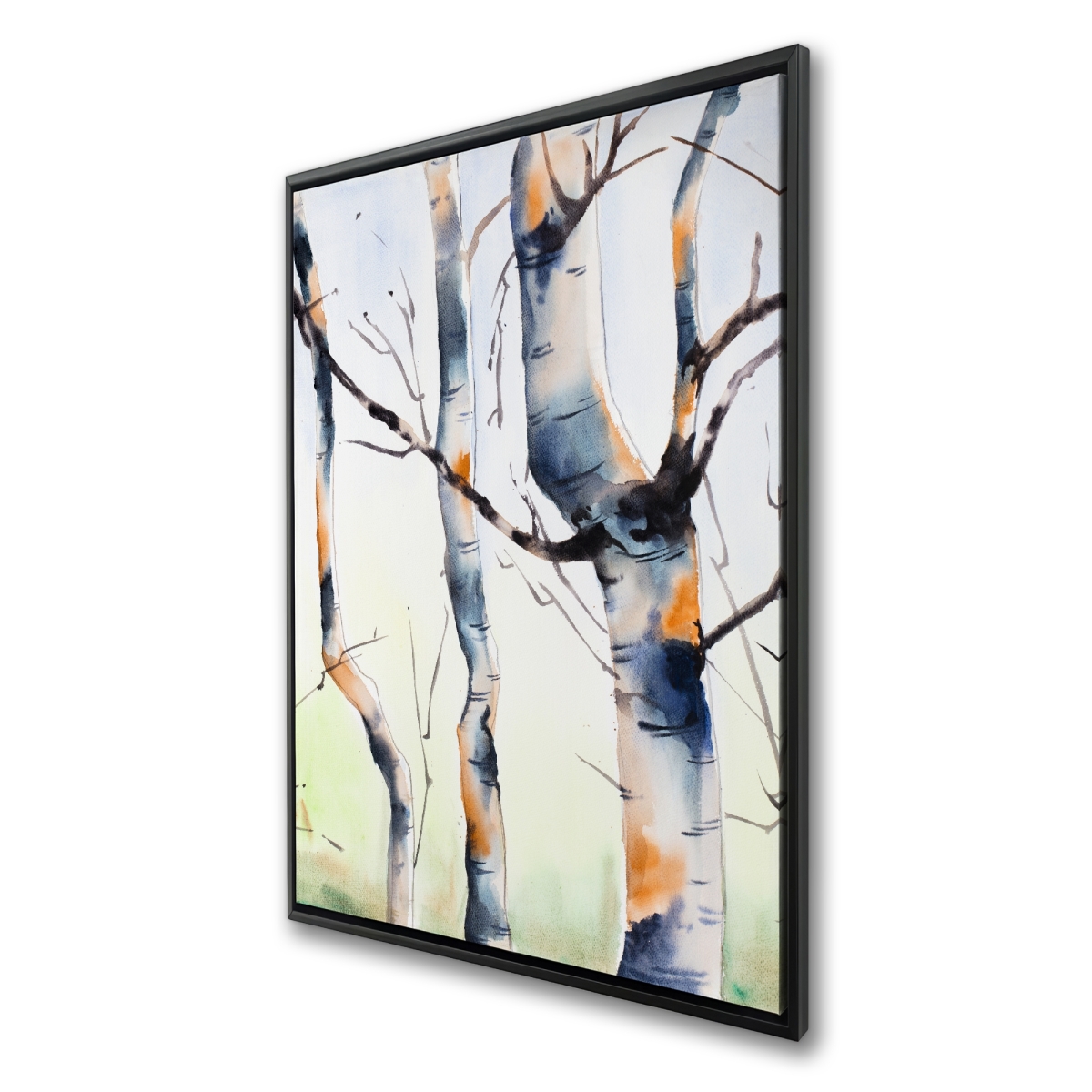 C1FC2436B1R33C 24 x 36 in. Three Small Birch Trees Canvas - Blue Framed Home Decor