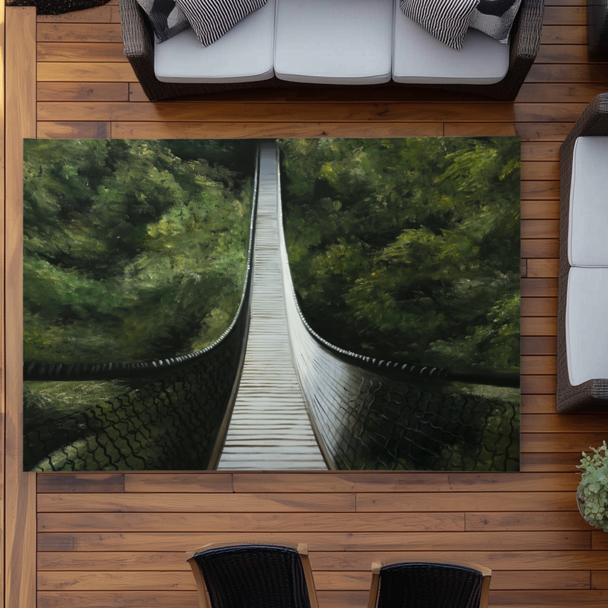 C1ROAR57NPUNCN 5 x 7 ft. Suspended Bridge in the Forest - Modern Outdoor Area Rug - Rectangle