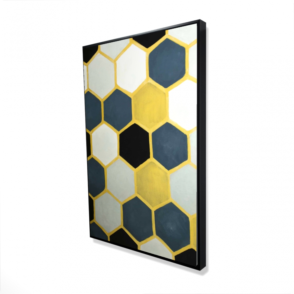 2081-3624-AB61 24 x 36 in. Blue & Gold Cells - Modern Patterns Framed Canvas Decor