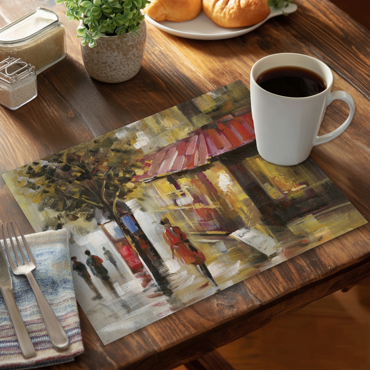 Picture of Begin Home Decor C4PP14189XMLOZ 14 x 18 in. Abstract Street with Passers Polyester Placemats - Home Decor - Set of 4