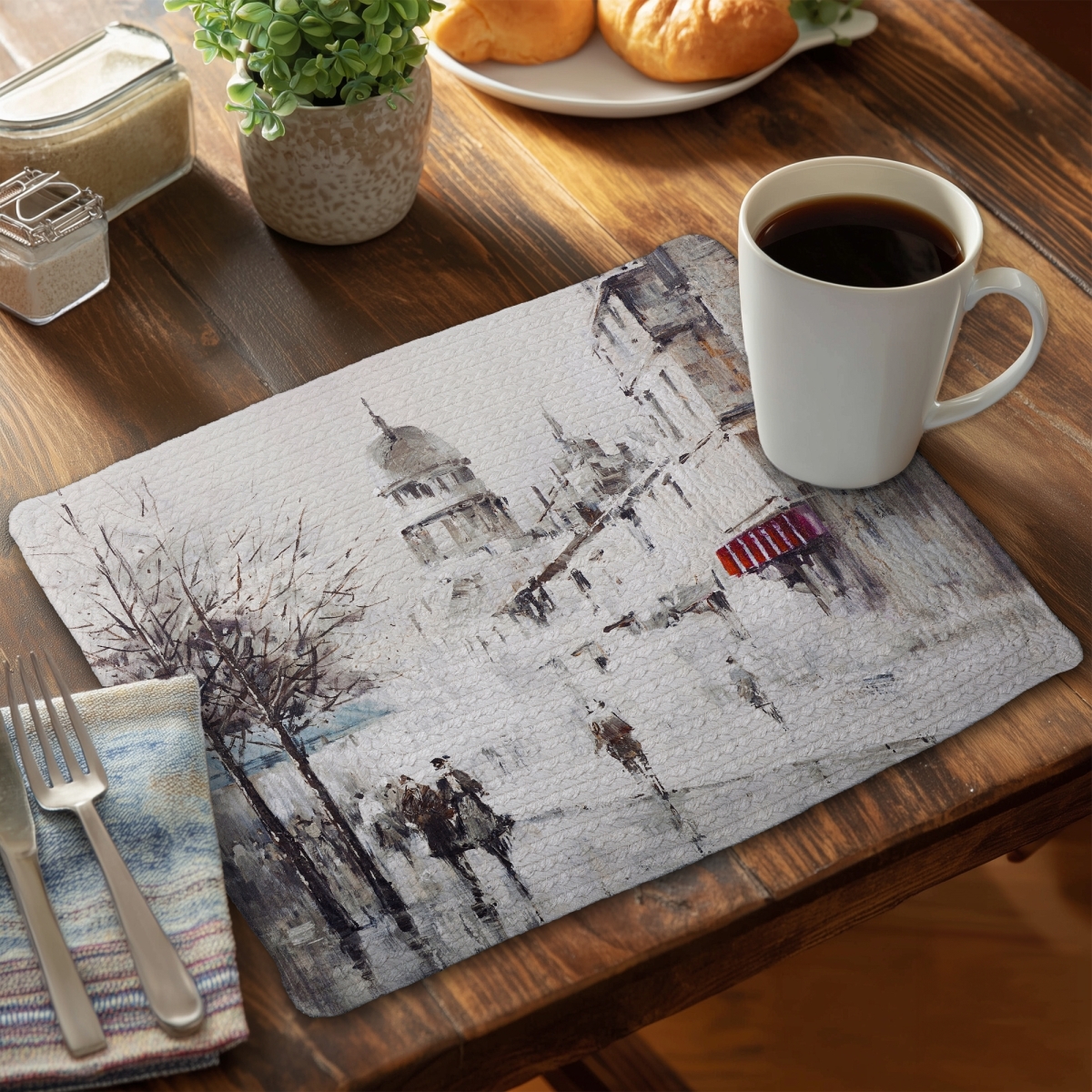 Picture of Begin Home Decor C6BP1418IMFD9R 14 x 18 in. Gray City Street Braided Polyester Placemat - Home Decor - Set of 6