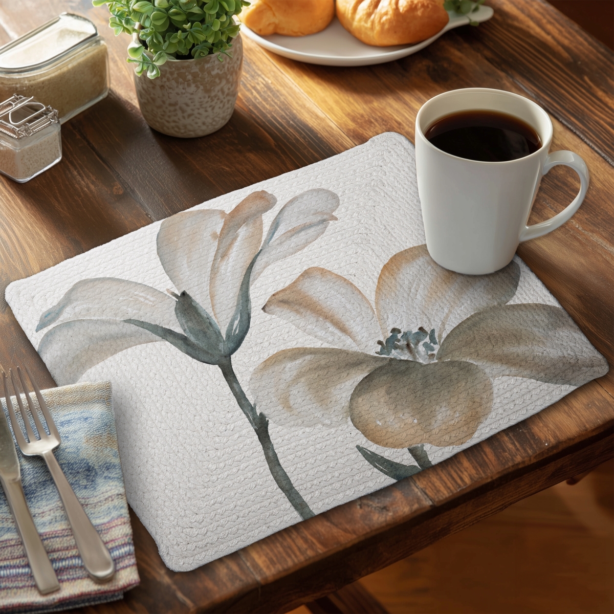 Picture of Begin Home Decor C6BP1418EFLVZS 14 x 18 in. Beautiful Desaturated Flowers - Braided Polyester Placemat - Set of 6