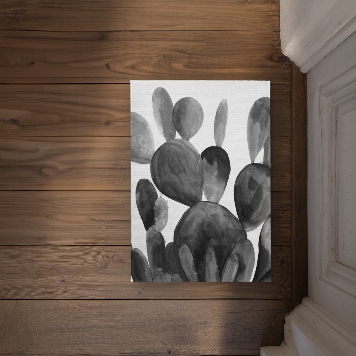 CODM17244VEMG9 17 x 24 in. Grayscale Paddle Cactus Plant - Black Botanical Door Mat