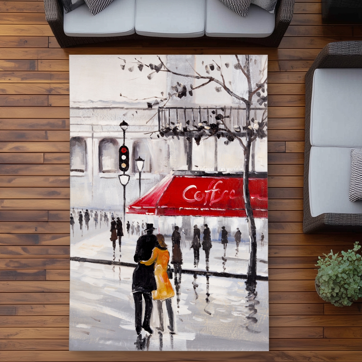 C1ROAR57S5928L 5 x 7 ft. Bedroom Man Outdoor Area Rug - Couple Walking Near Coffee Shop - Rectangle