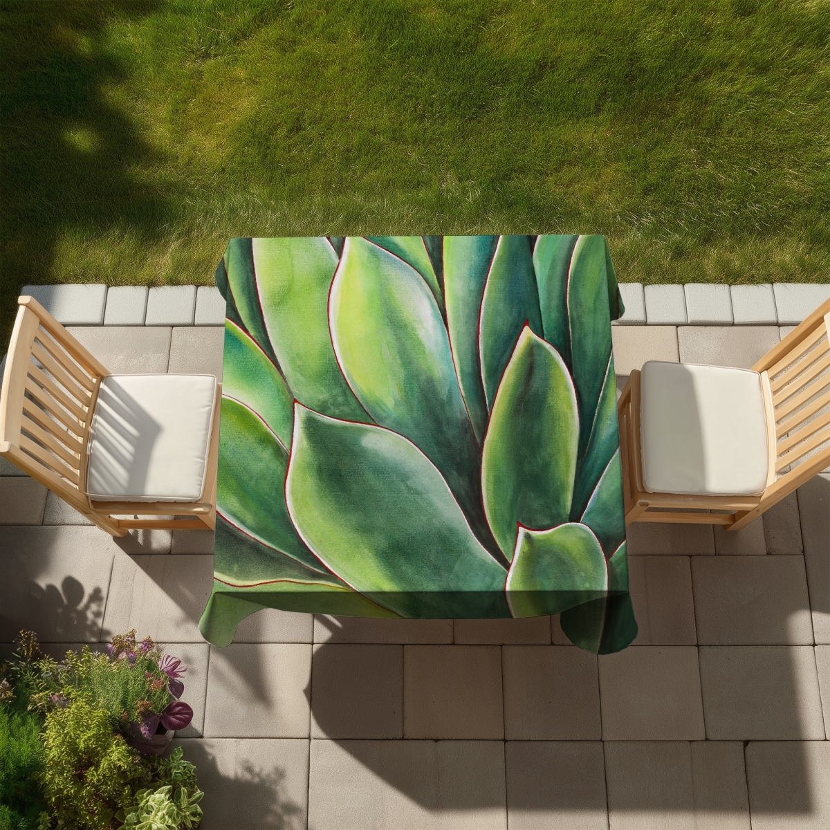 Picture of Begin Home Decor C1TC5858279H4Q 58 x 58 in. Watercolor Agave Plant Tablecloth - Cactus Indoor & Outdoor Decor