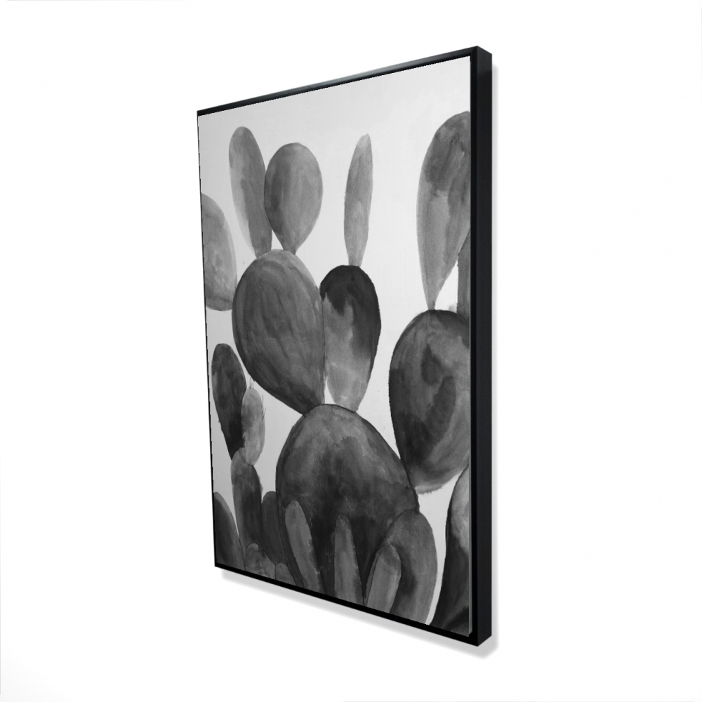 2081-3624-FL287 24 x 36 in. Grayscale Paddle Cactus Plant - Black & White Canvas Decor
