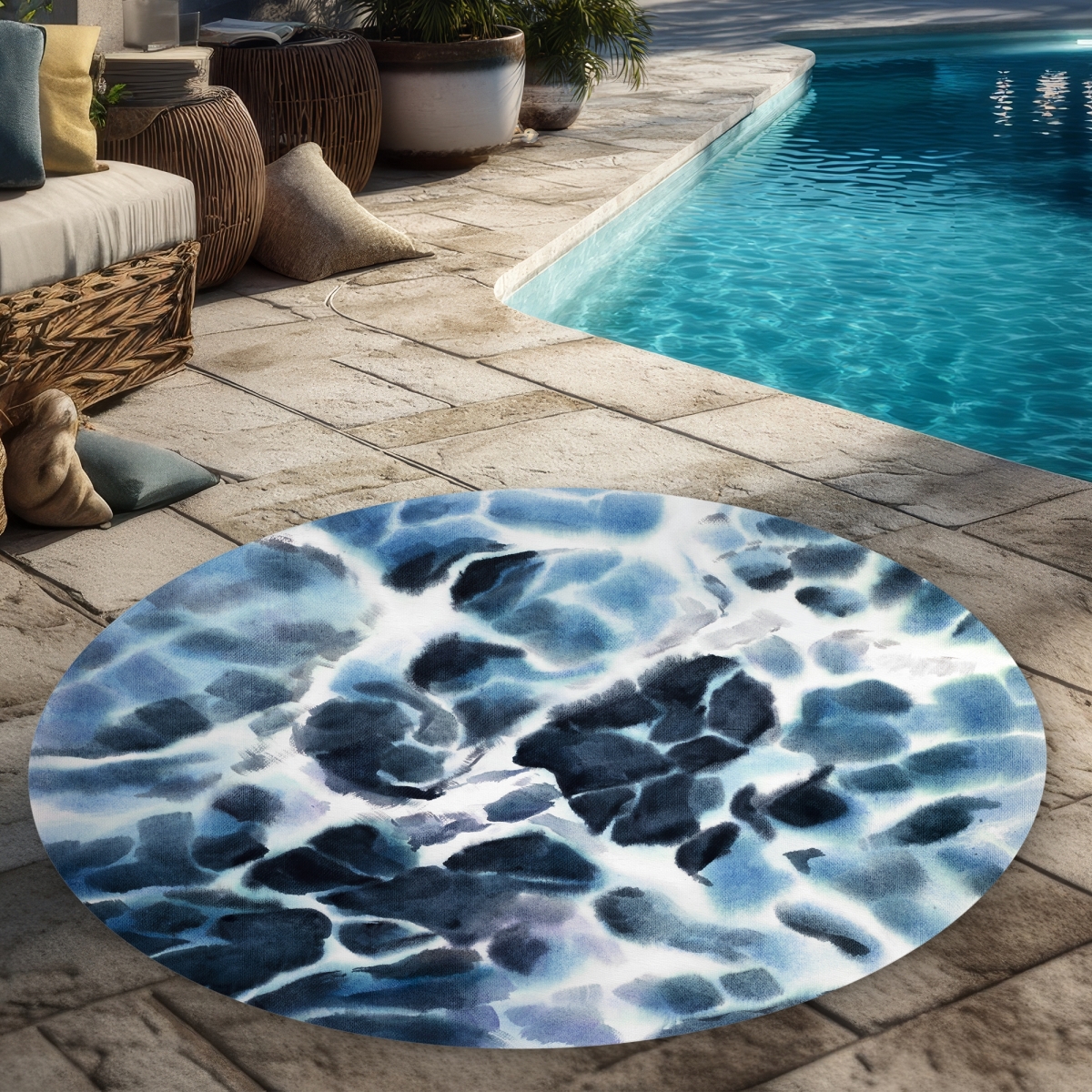 C1COAR55HSLWAD 5 x 5 ft. Stormy Waves of the Sea - Round Outdoor Rug for Home Decor