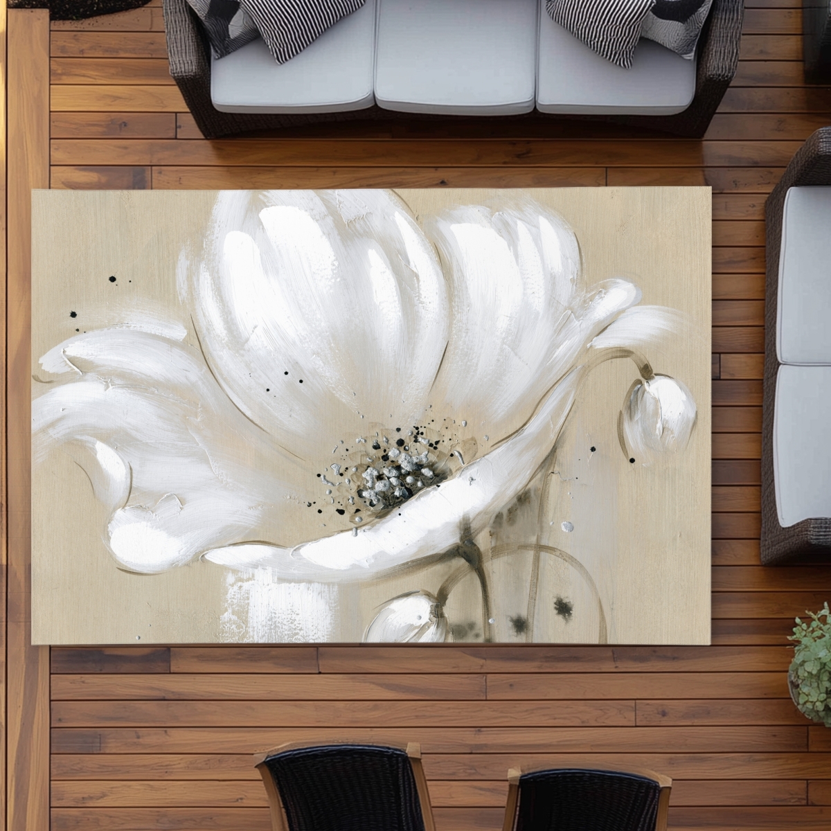 C1ROAR57DCOVXM 5 x 7 ft. White Abstract Wild Flower Outdoor Area Rug - Home Decor - Rectangle