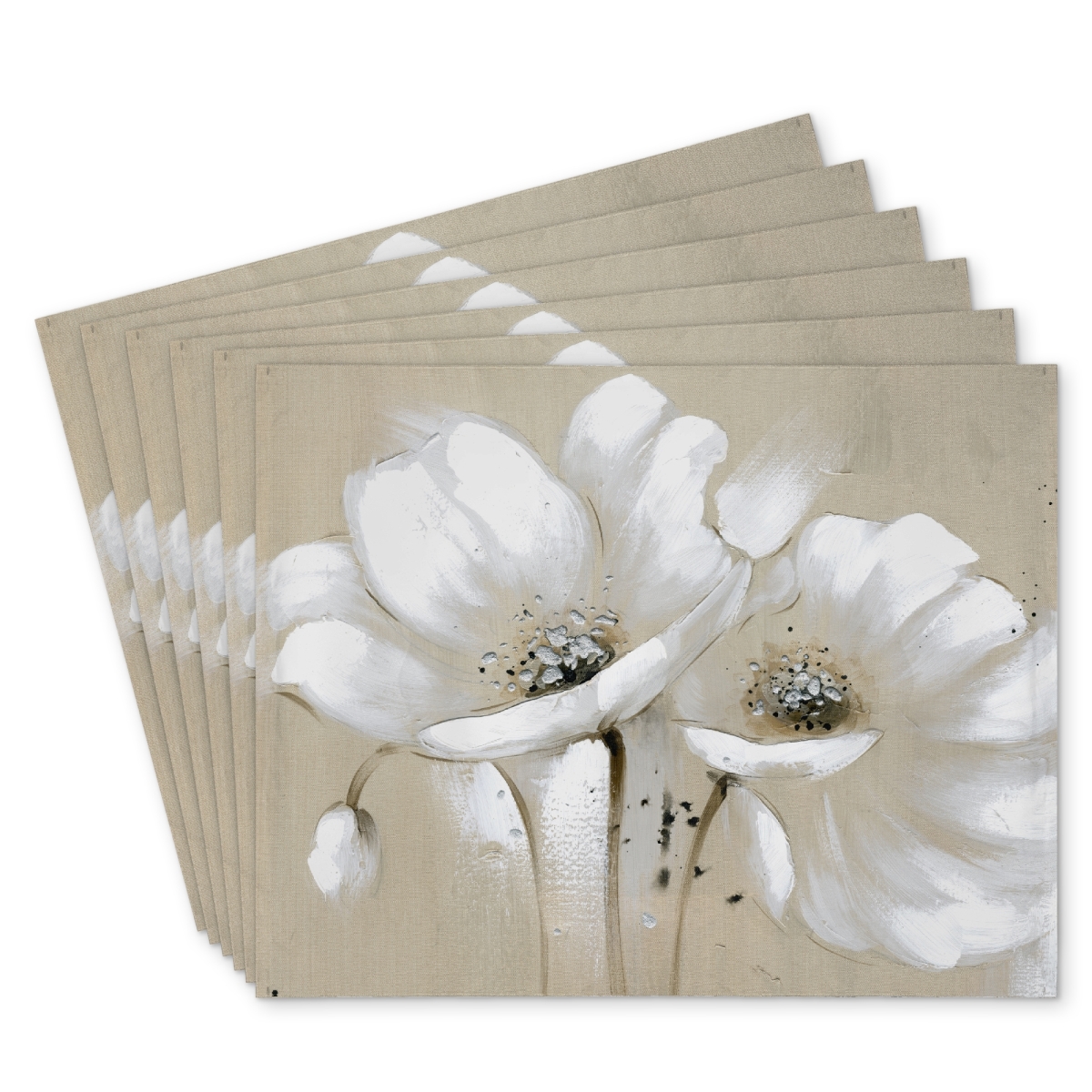 Picture of Begin Home Decor C6PP1418RTB8S7 14 x 18 in. White Abstract Wild Flowers Polyester Placemat - Home Decor - Set of 6