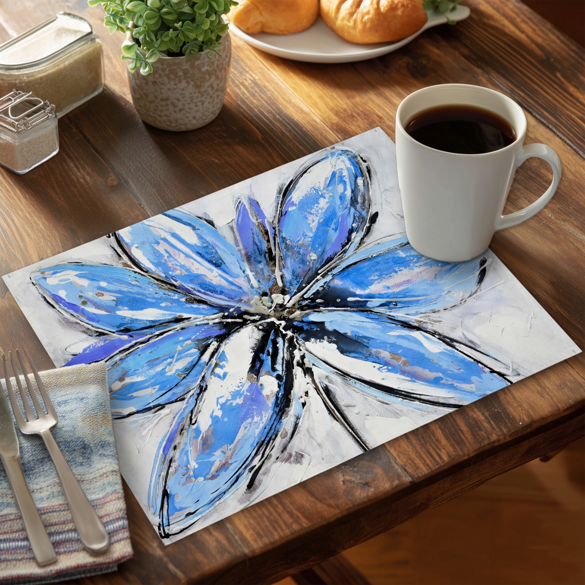 Picture of Begin Home Decor C4PP14186G3KYO 14 x 18 in. Blue Flower Polyester Placemat - Elegant Home Decor Accessory - Set of 4
