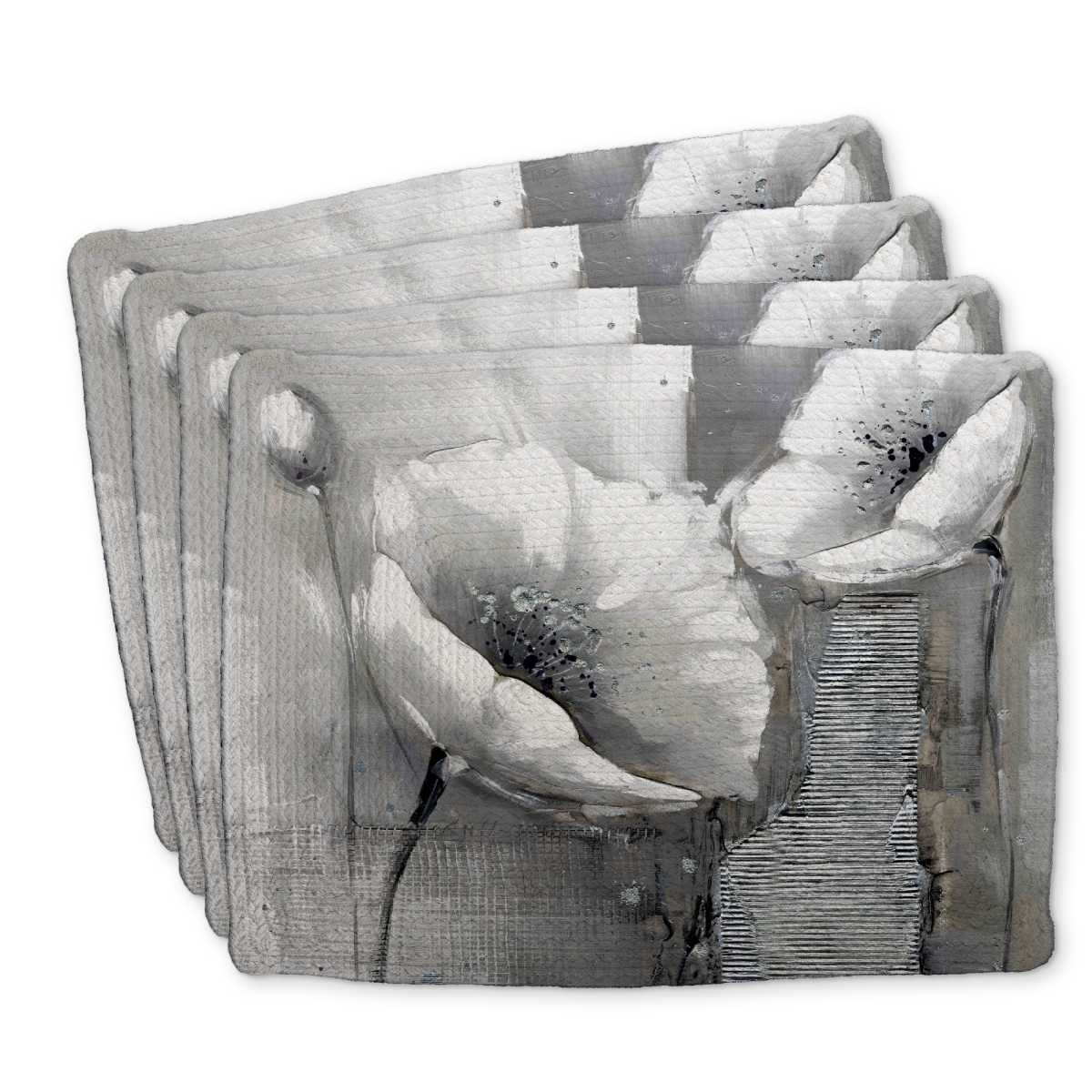 Picture of Begin Home Decor C4BP1418G2UDI2 14 x 18 in. Industrial Monochrome Flowers Braided Polyester Placemat - Home Decor - Set of 4