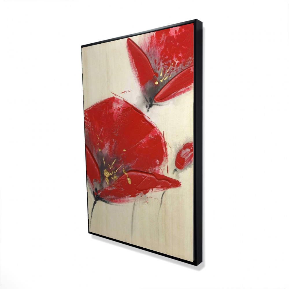 2081-3624-FL39 24 x 36 in. Three Red Flowers with Texture - Botanical Framed Canvas Decor