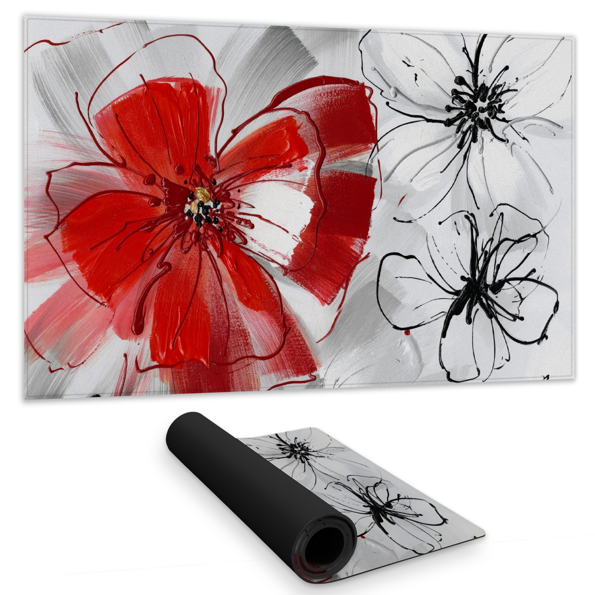 C1DM1424U5JZ7D 14 x 24 in. Red & Gray Flowers Gaming Mat for Home Decor - Stylish Design