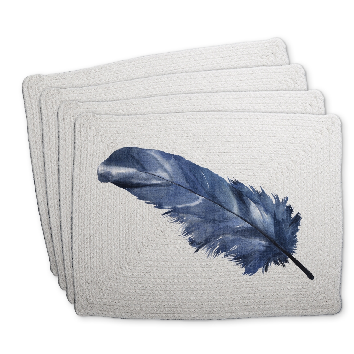Picture of Begin Home Decor C4BP1418CINE98 14 x 18 in. Blue Feather Braided Polyester Placemat - Home Decor Accent - Set of 4