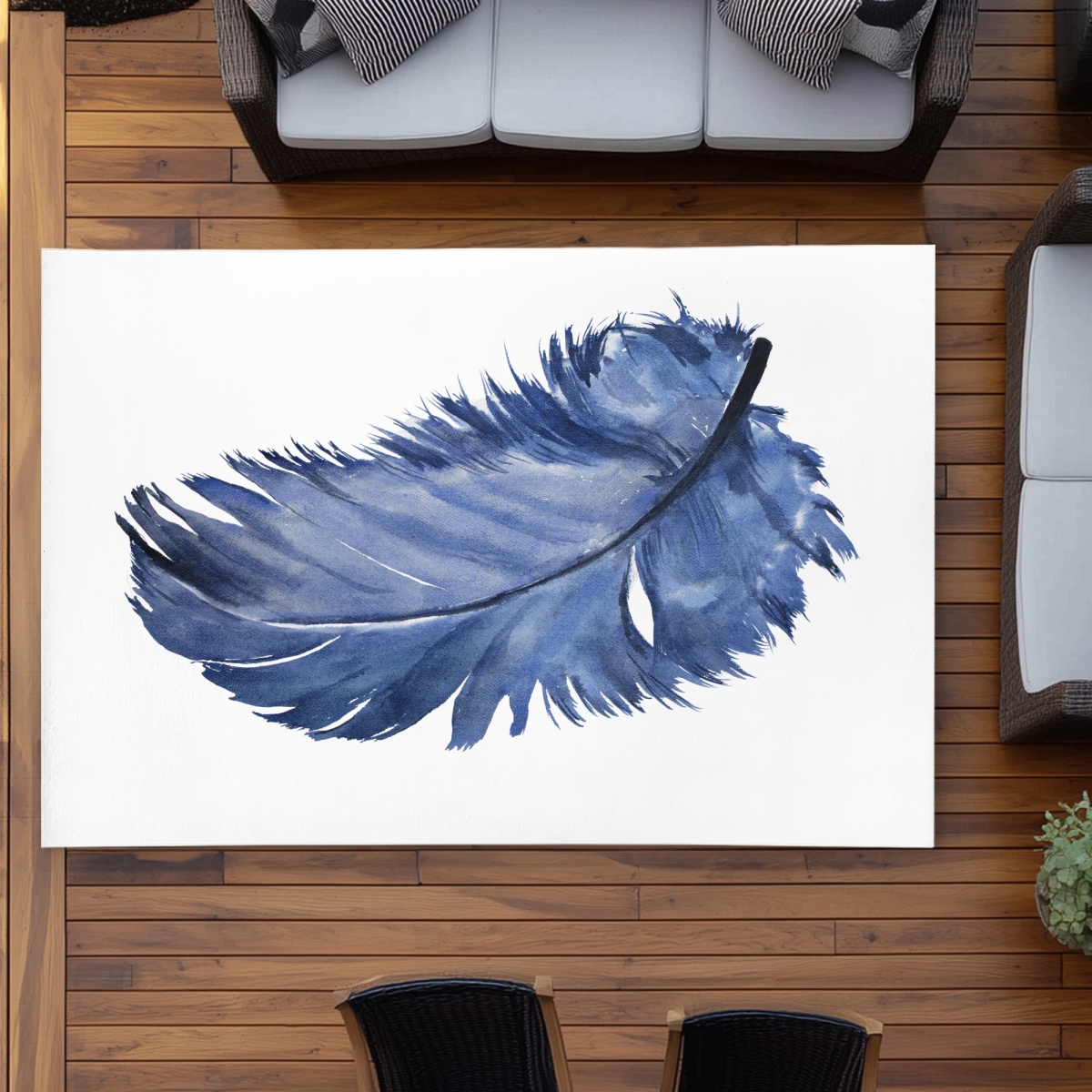C1ROAR57FYGK4R 5 x 7 ft. Watercolor Blue Feather - Classic Blue Outdoor Area Rug - Rectangle
