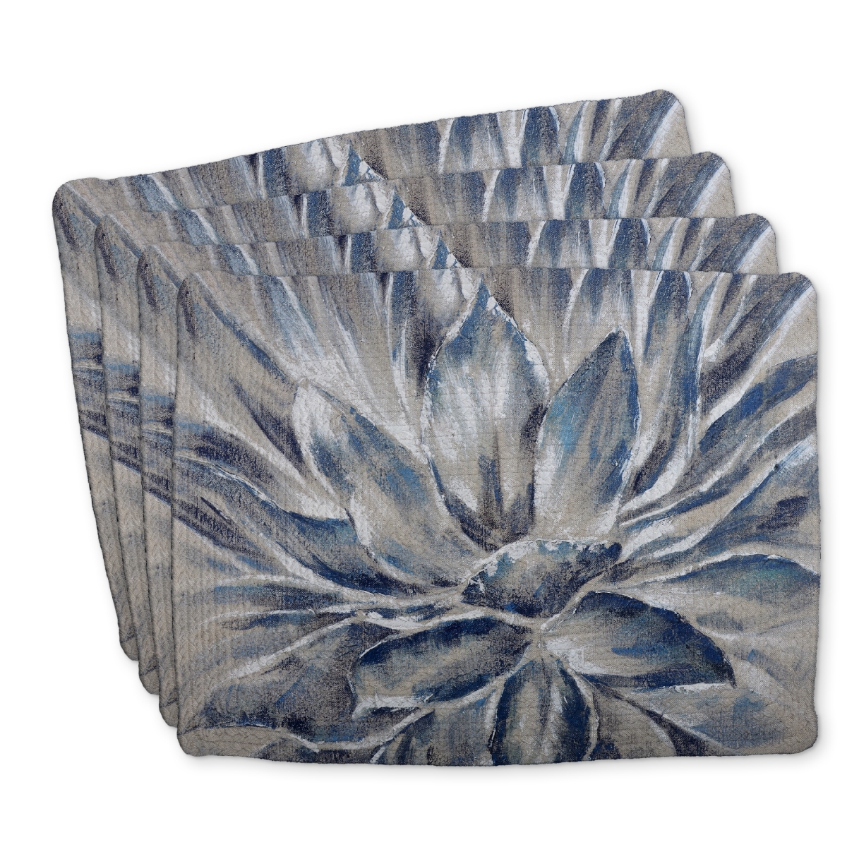 Picture of Begin Home Decor C4BP1418C384LW 14 x 18 in. Blue & Gray Flower Braided Polyester Placemat - Home Decor - Set of 4