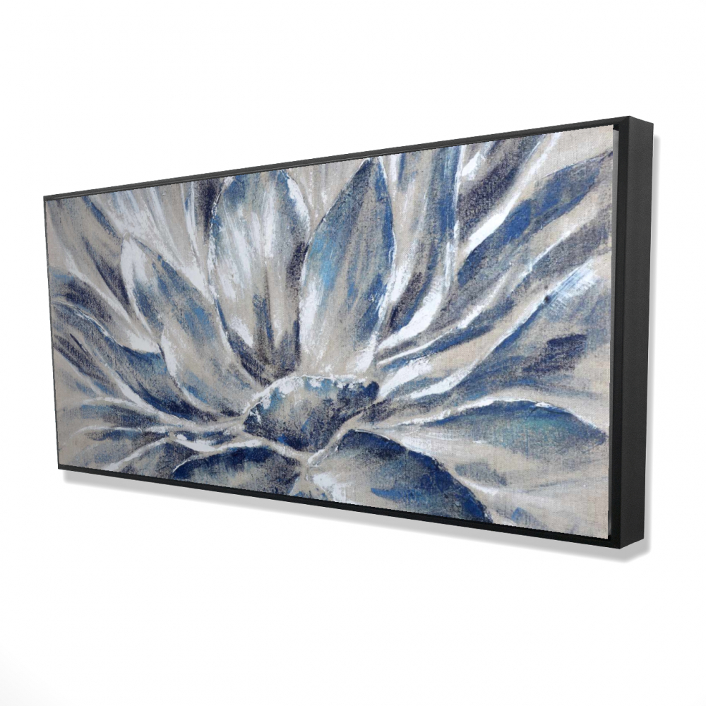 2081-2448-FL95 24 x 48 in. Blue & Gray Flower - Office Blue Framed Canvas Decor