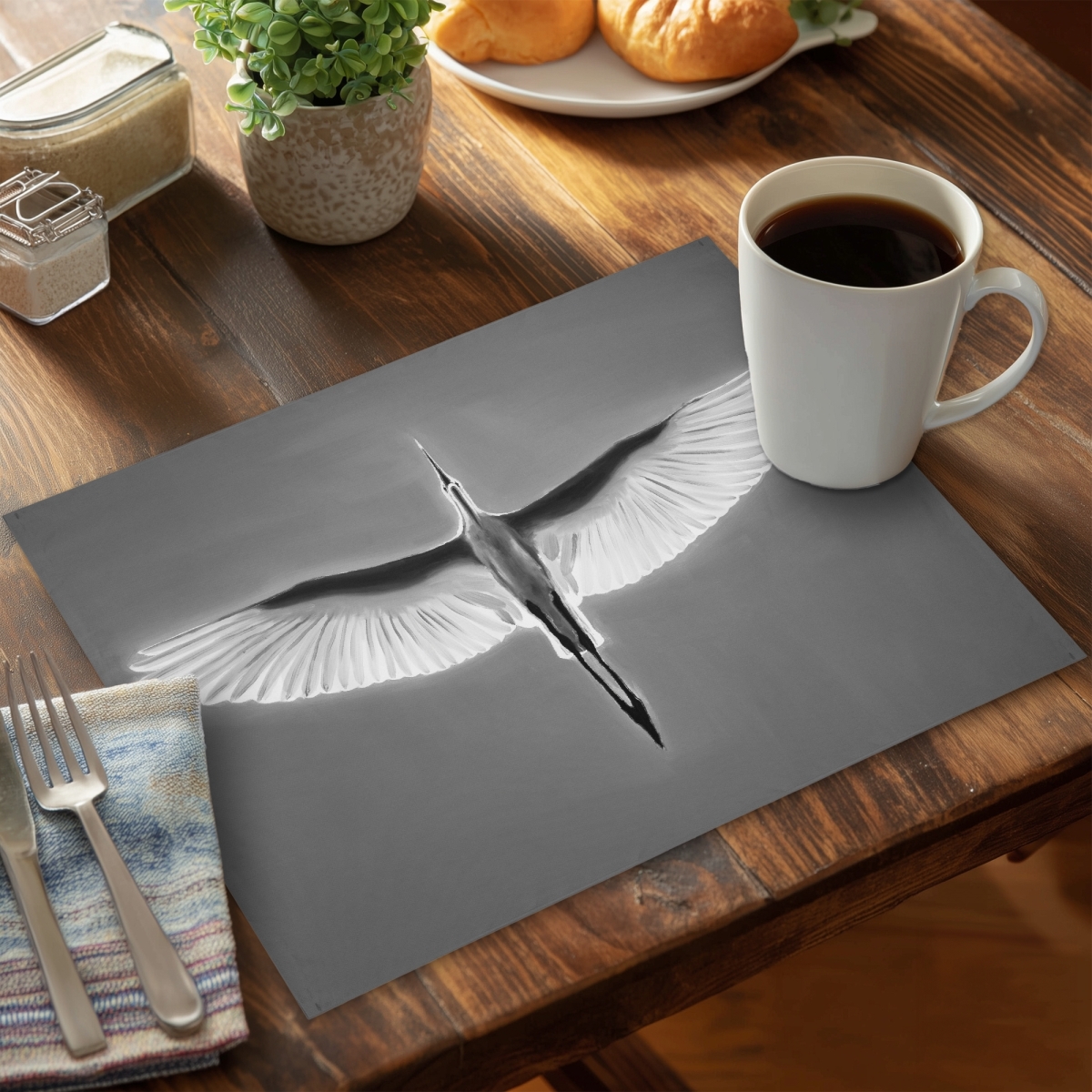 Picture of Begin Home Decor C6PP14186CVFIN 14 x 18 in. Great Blue Heron in Flight - Polyester Placemat for Home Decor - Set of 6