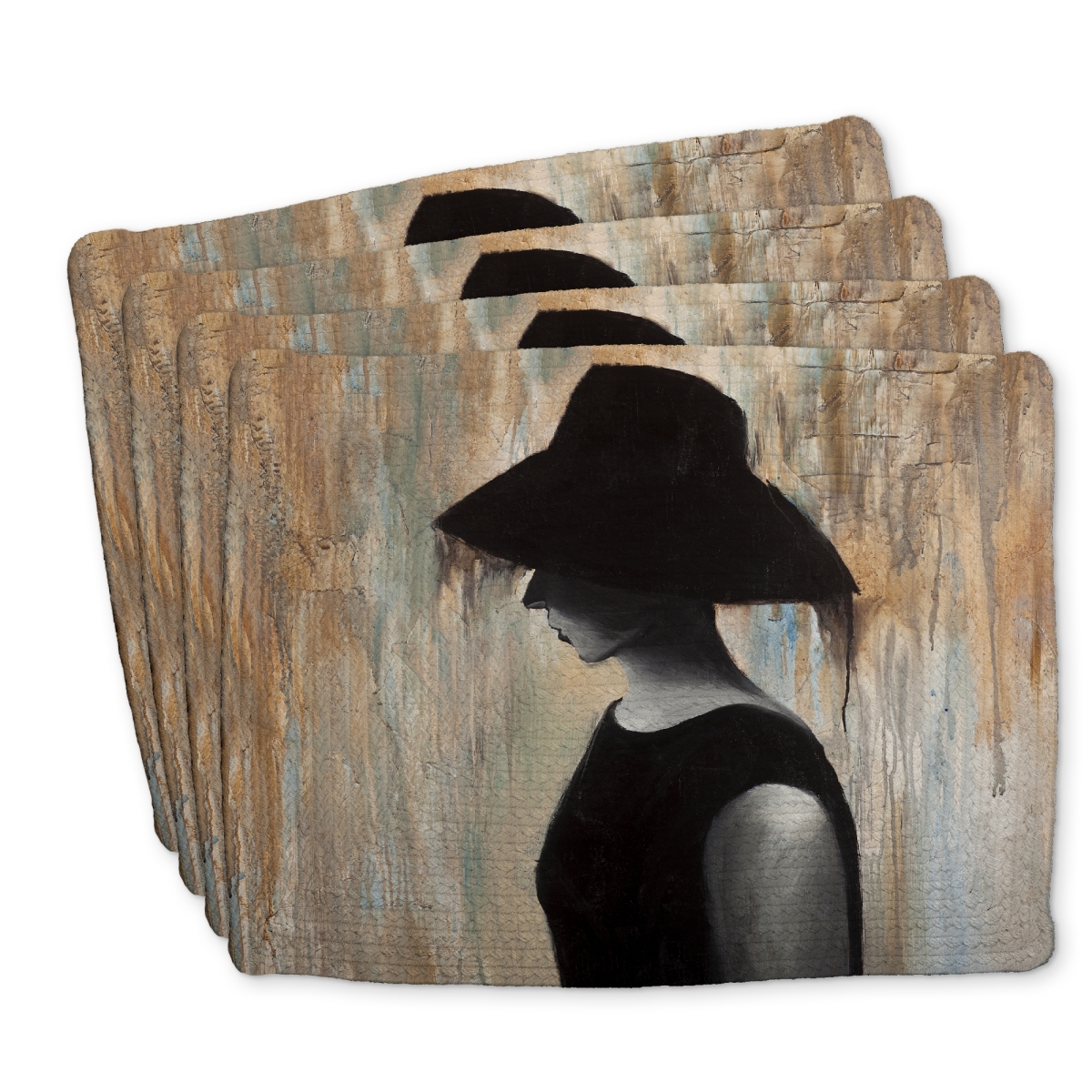 Picture of Begin Home Decor C4BP1418S5F6ED 14 x 18 in. Audrey Hepburn Big Hat Braided Polyester Placemat - Home Decor - Set of 4