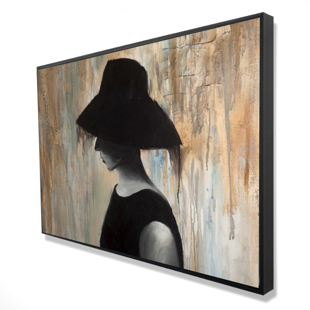 2081-2436-FI18 24 x 36 in. Audrey Hepburn with Big Hat - Contemporary Framed Canvas Decor