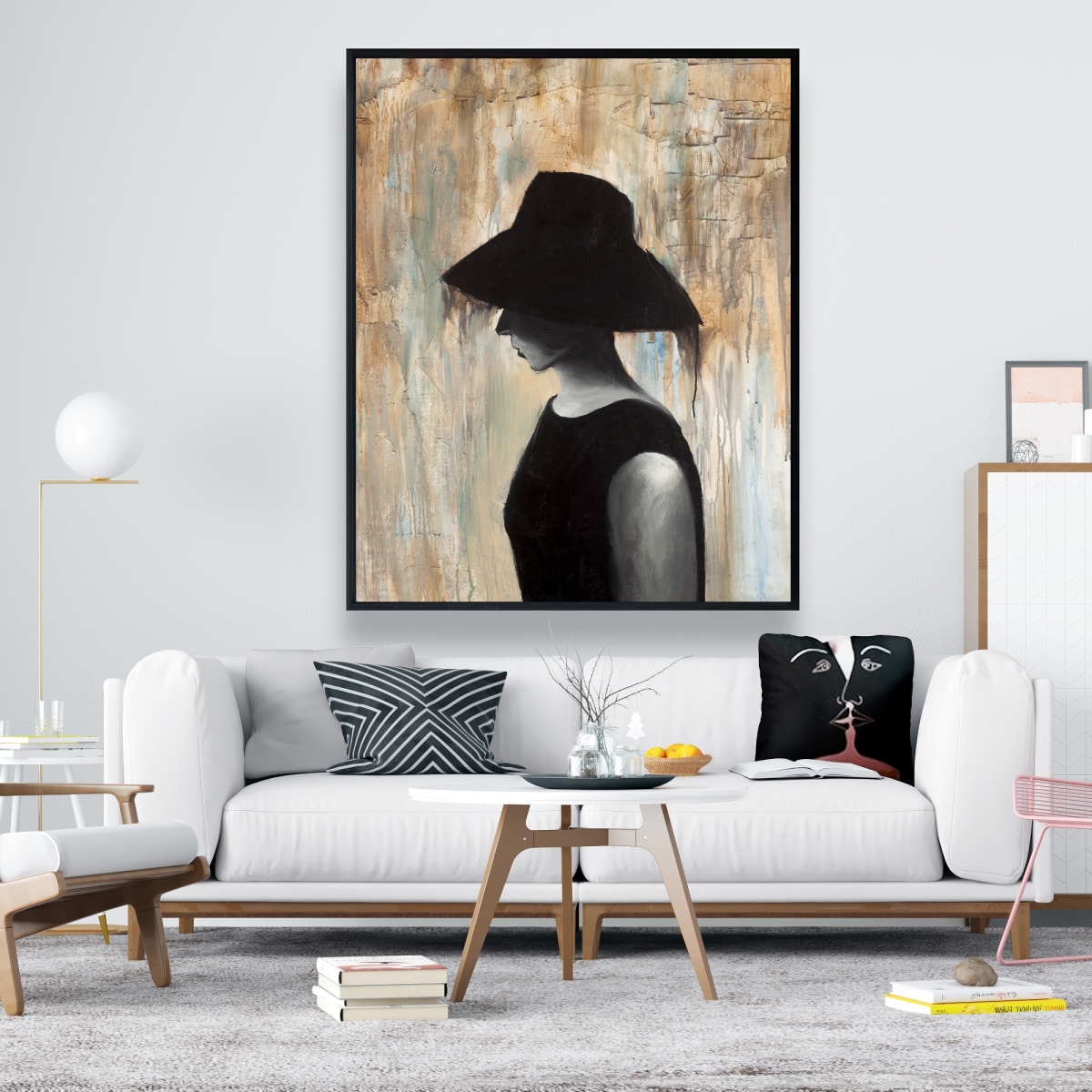 C1FC4860MP52OK 48 x 60 in. Audrey Hepburn with Big Hat - Beige Framed Canvas Decor