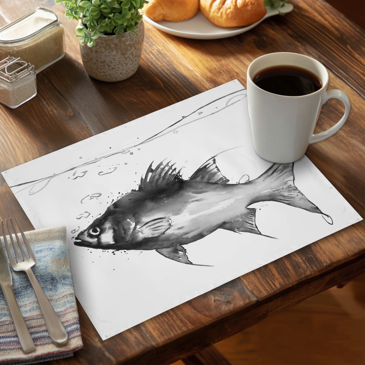 Picture of Begin Home Decor C4PP14186PS7ET 14 x 18 in. Swimming Fish Polyester Placemat for Stylish Home Decor - Set of 4