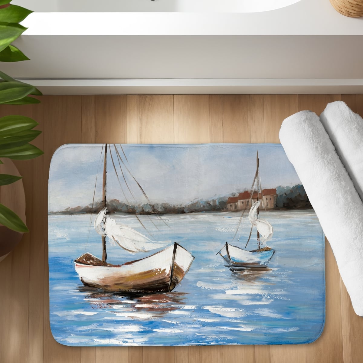 C1BM1724ND6W1M 17 x 24 in. Two Boats on the Water - Contemporary Livingroom Bath Mat