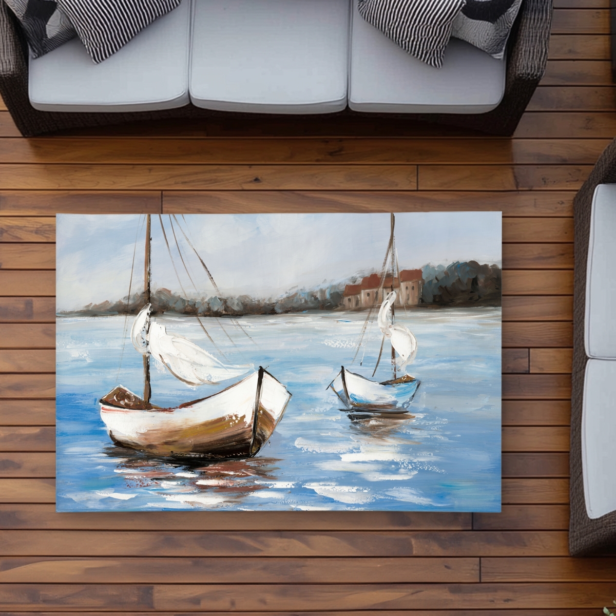 C1ROAR35CD832Y 3 x 5 ft. Two Boats on the Water Rug - White Outdoor Bedroom Decor - Rectangle
