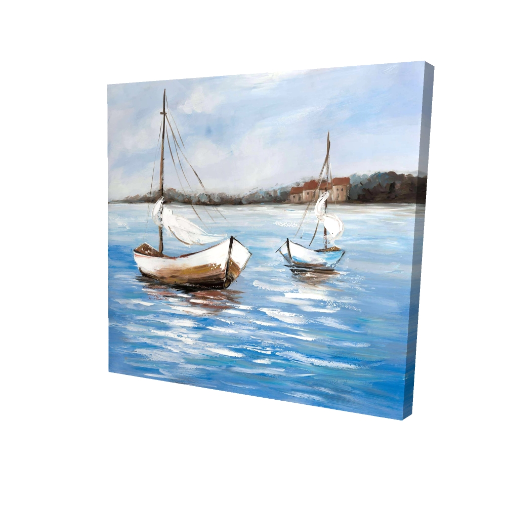 2080-3636-CO1 36 x 36 in. Two Boats on the Water - Waves Bedroom Canvas for Home Decor