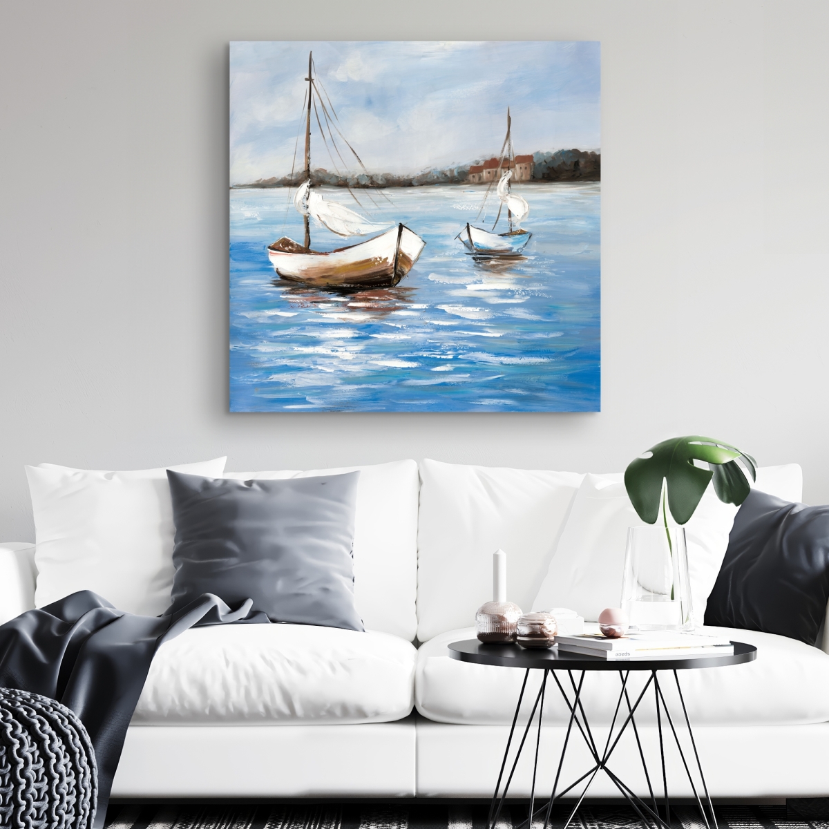 C1RC3232PRE6OY 32 x 32 in. Two Boats on the Water - Bedroom Boat Canvas for Home Decor