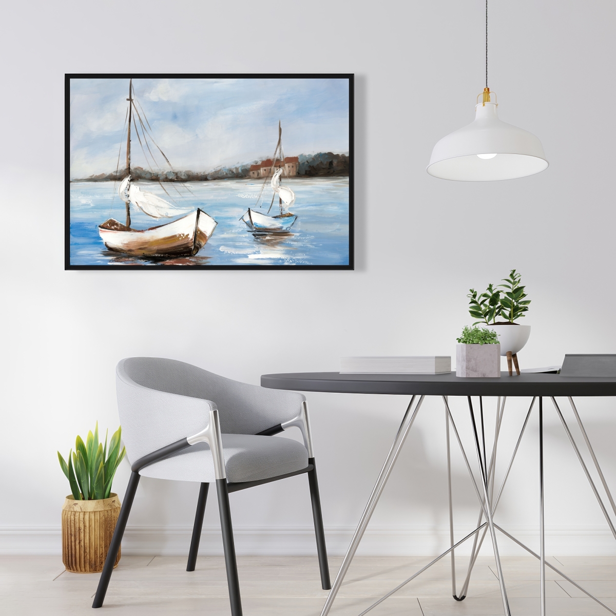 C1FC24366YG6IX 24 x 36 in. Two Boats on the Water - Boat Bedroom Framed Canvas Decor