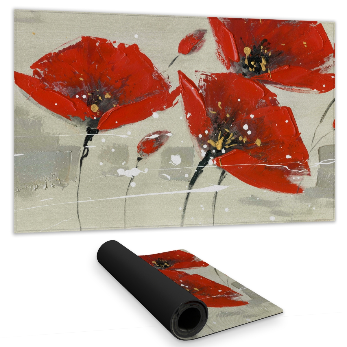 C1DM14244TMHT3 14 x 24 in. Abstract Red Flowers in the Wind - Gray Gaming Mat - Home Decor