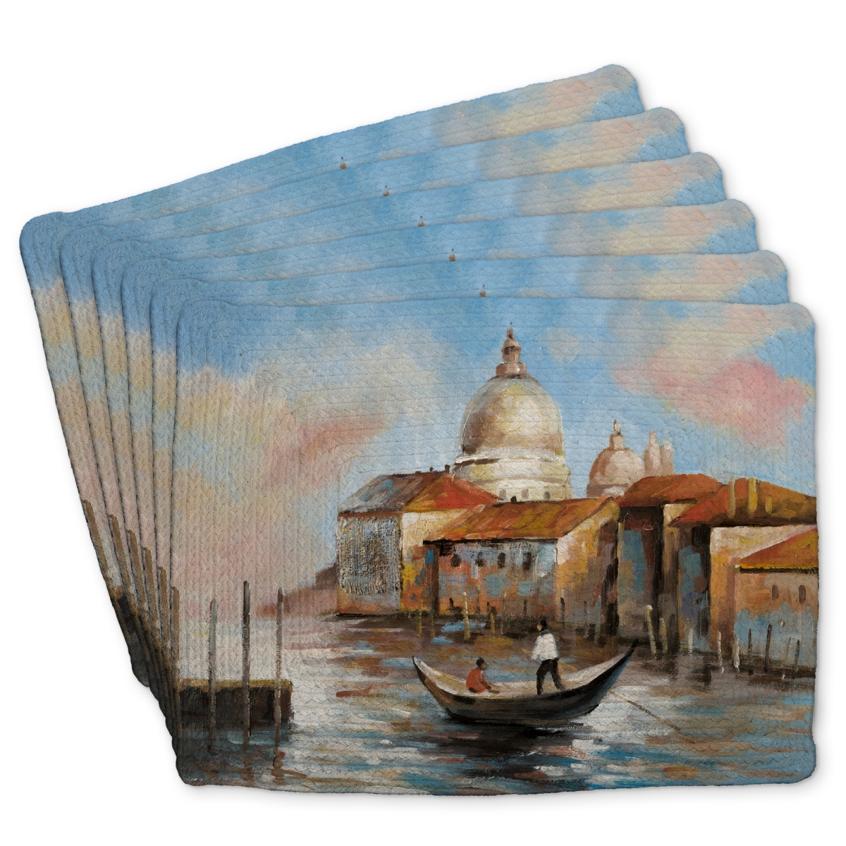 Picture of Begin Home Decor C6BP1418EO4ENM 14 x 18 in. Two Europeans on a Gondola - Braided Polyester Placemat - Set of 6