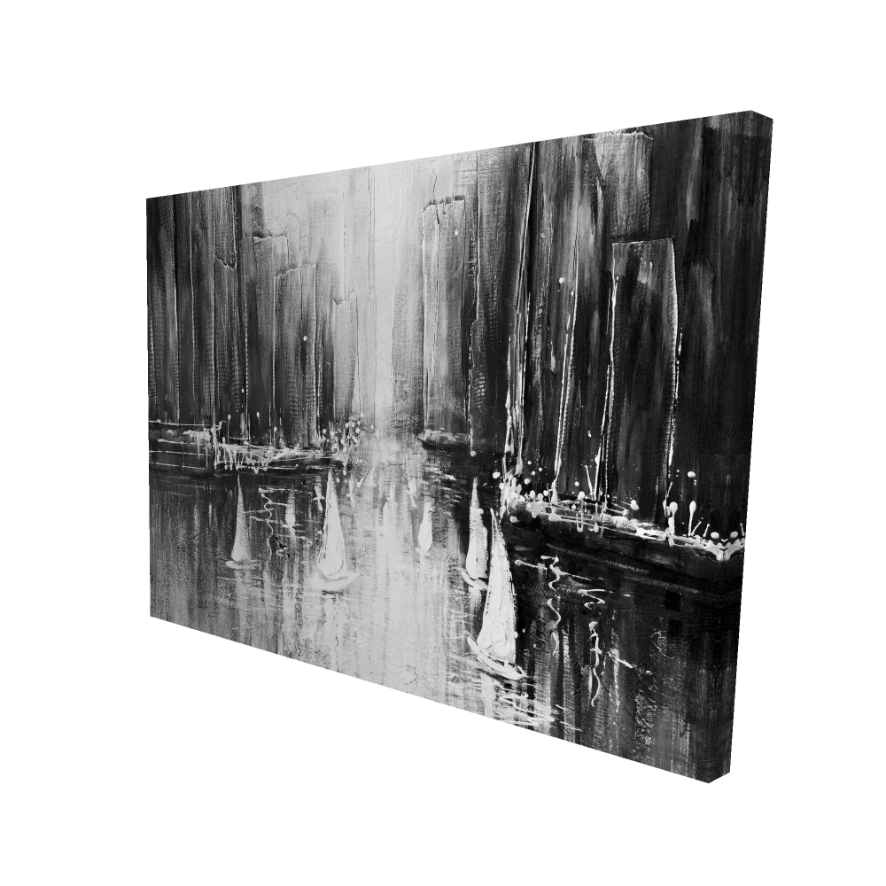 2080-3648-CO4 36 x 48 in. Grayscale Boats on the Water - Coastal Black Canvas Decor