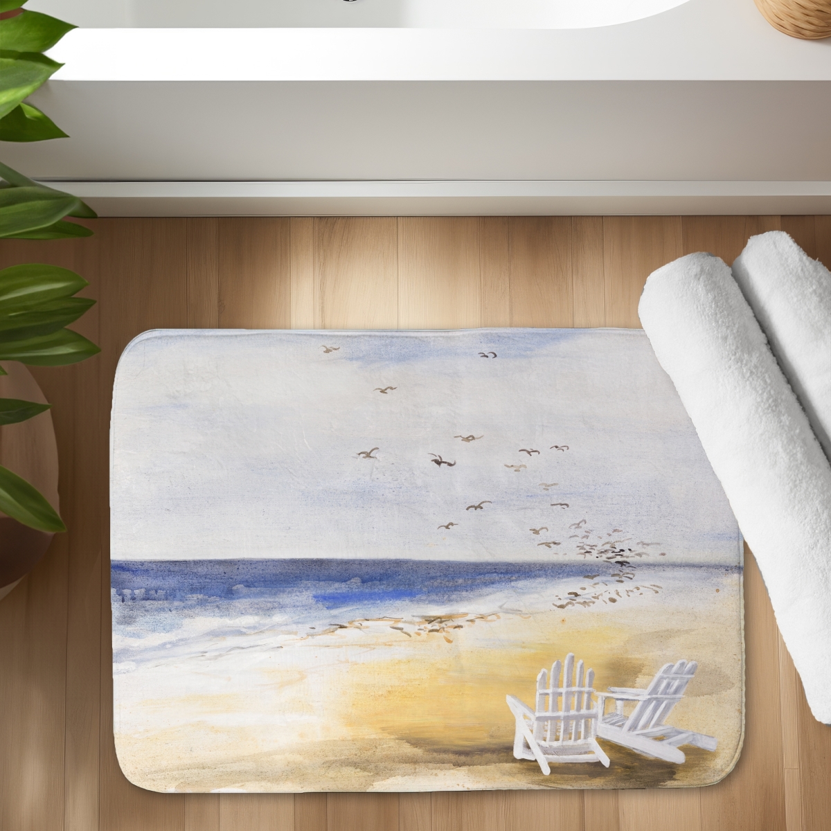 C1BM1724ZSEPJP 17 x 24 in. Day At the Beach - Coastal Waves Bath Mat for Home Decor