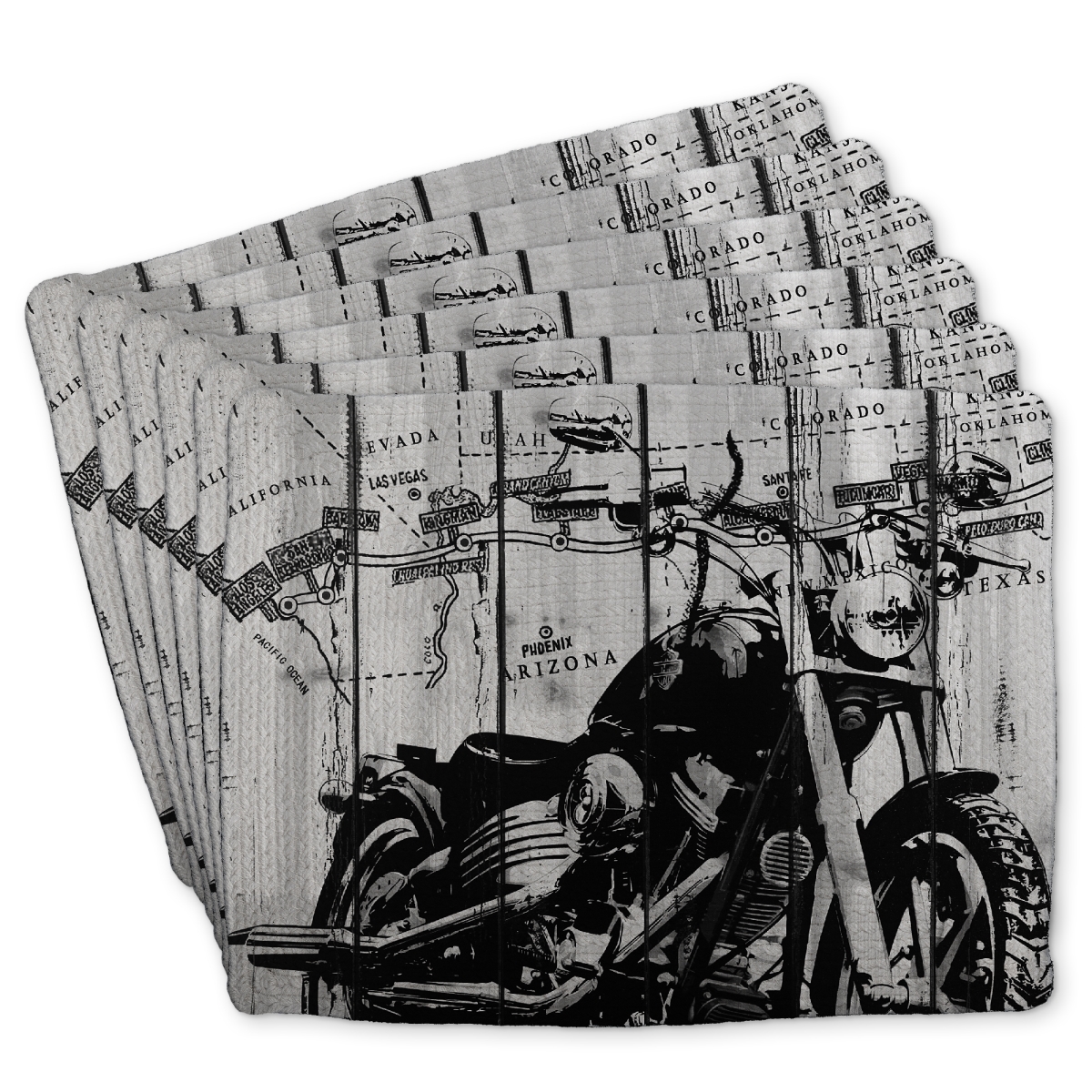 Picture of Begin Home Decor C6BP1418OO368C 14 x 18 in. Motorcycle Gray & Black Braided Polyester Placemat - Home Decor - Set of 6