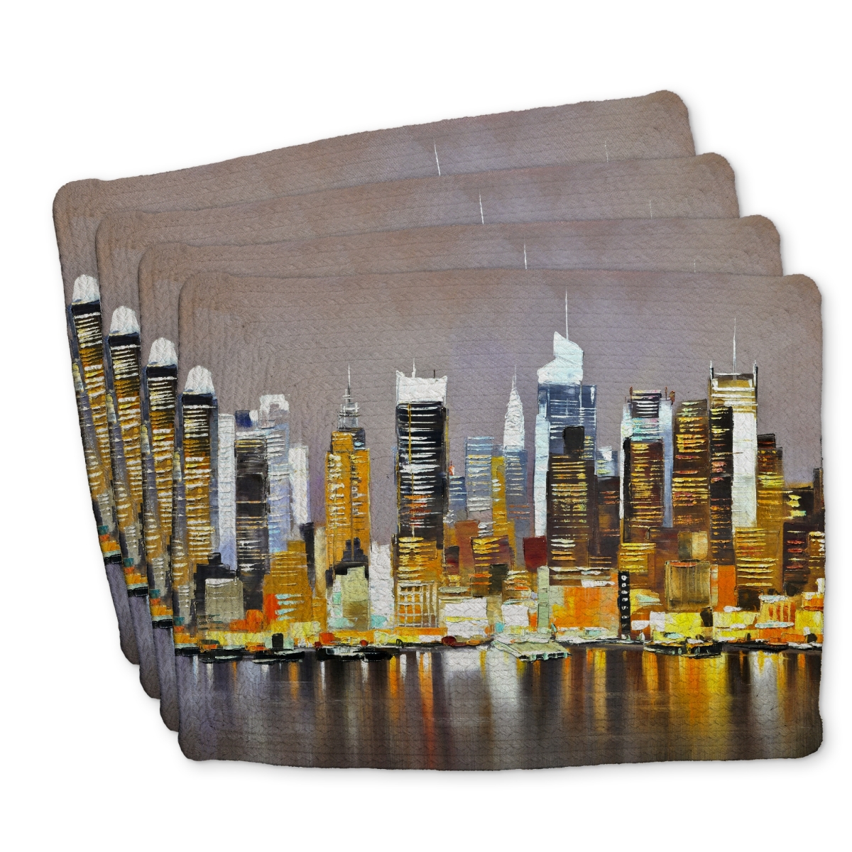 Picture of Begin Home Decor C4BP1418JE8MVT 14 x 18 in. Texturized Skyscrapers By Night - Braided Polyester Placemat - Set of 4