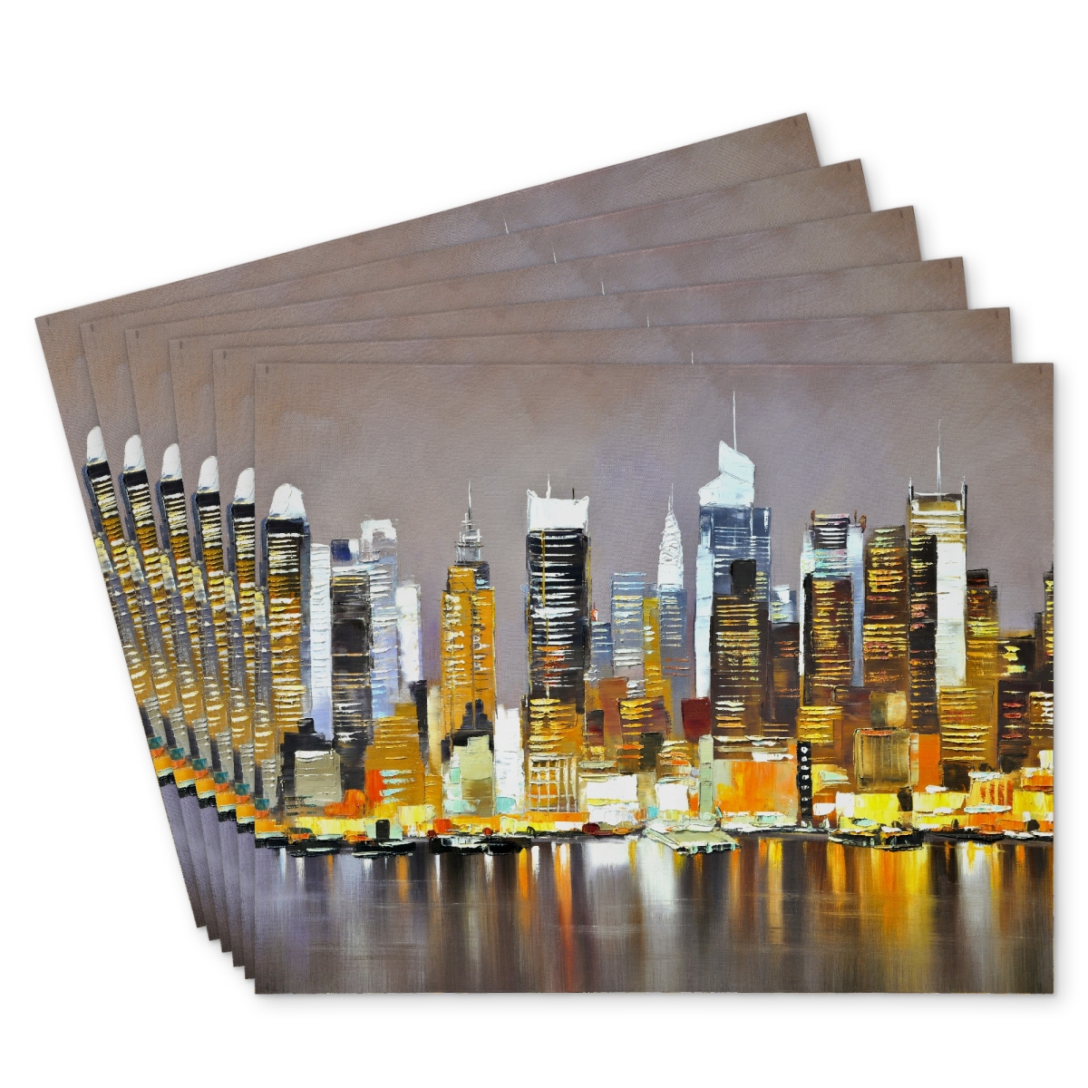 Picture of Begin Home Decor C6PP1418LME488 14 x 18 in. Texturized Skyscrapers By Night Polyester Placemat - Home Decor - Set of 6