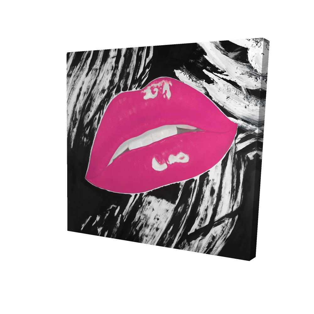 2080-0808-FI56-1 8 x 8 in. Romantic Beauty Black Canvas - Pink Glossy Lips Home Decor