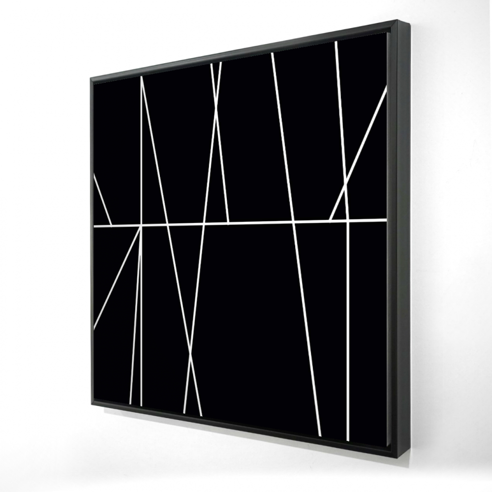 2081-3636-AB29 36 x 36 in. White Stripes on Black Background - Abstract Framed Canvas Decor
