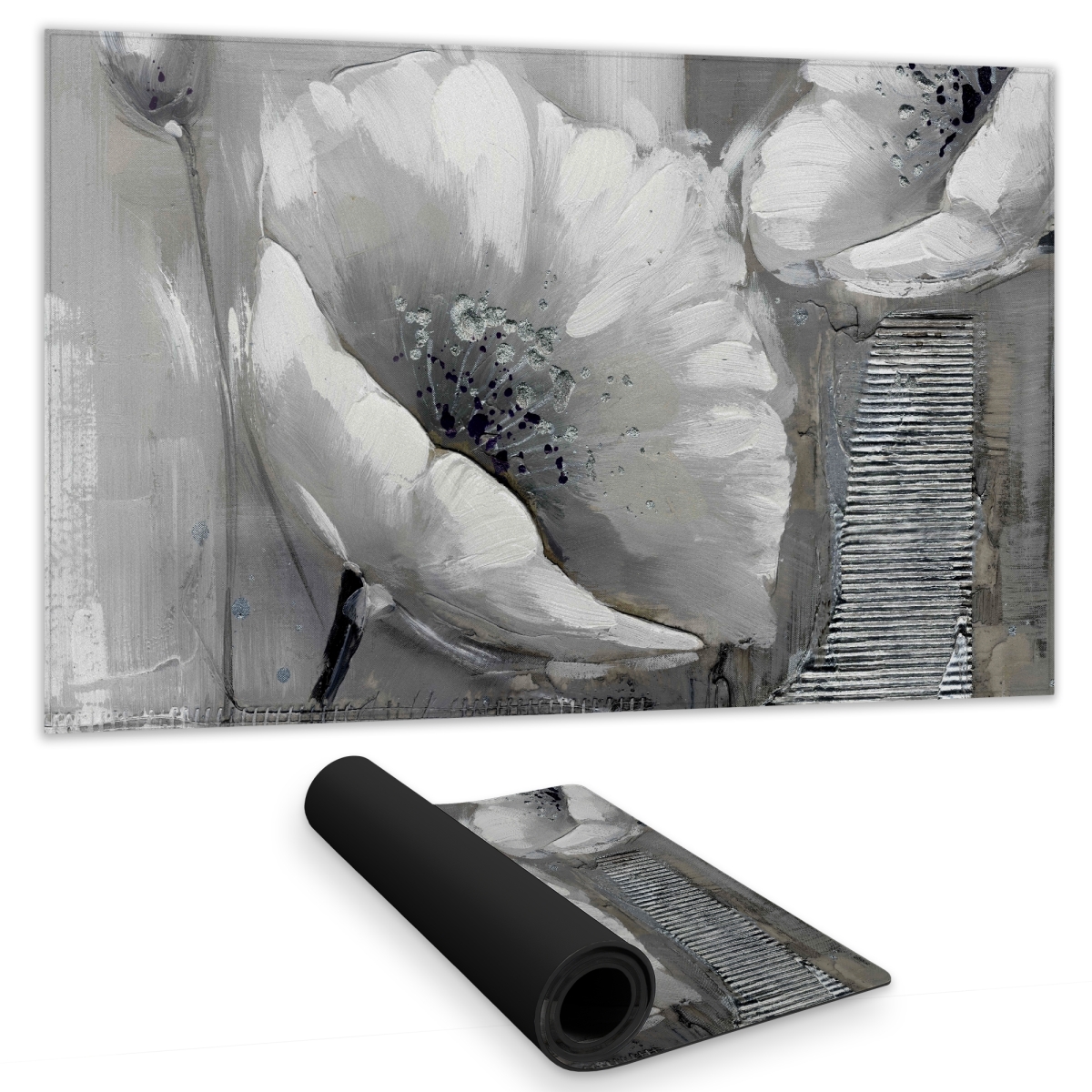 C1DM1424O0FNSX 14 x 24 in. Industrial Monochrome Flowers - Modern Gray Gaming Mat Decor