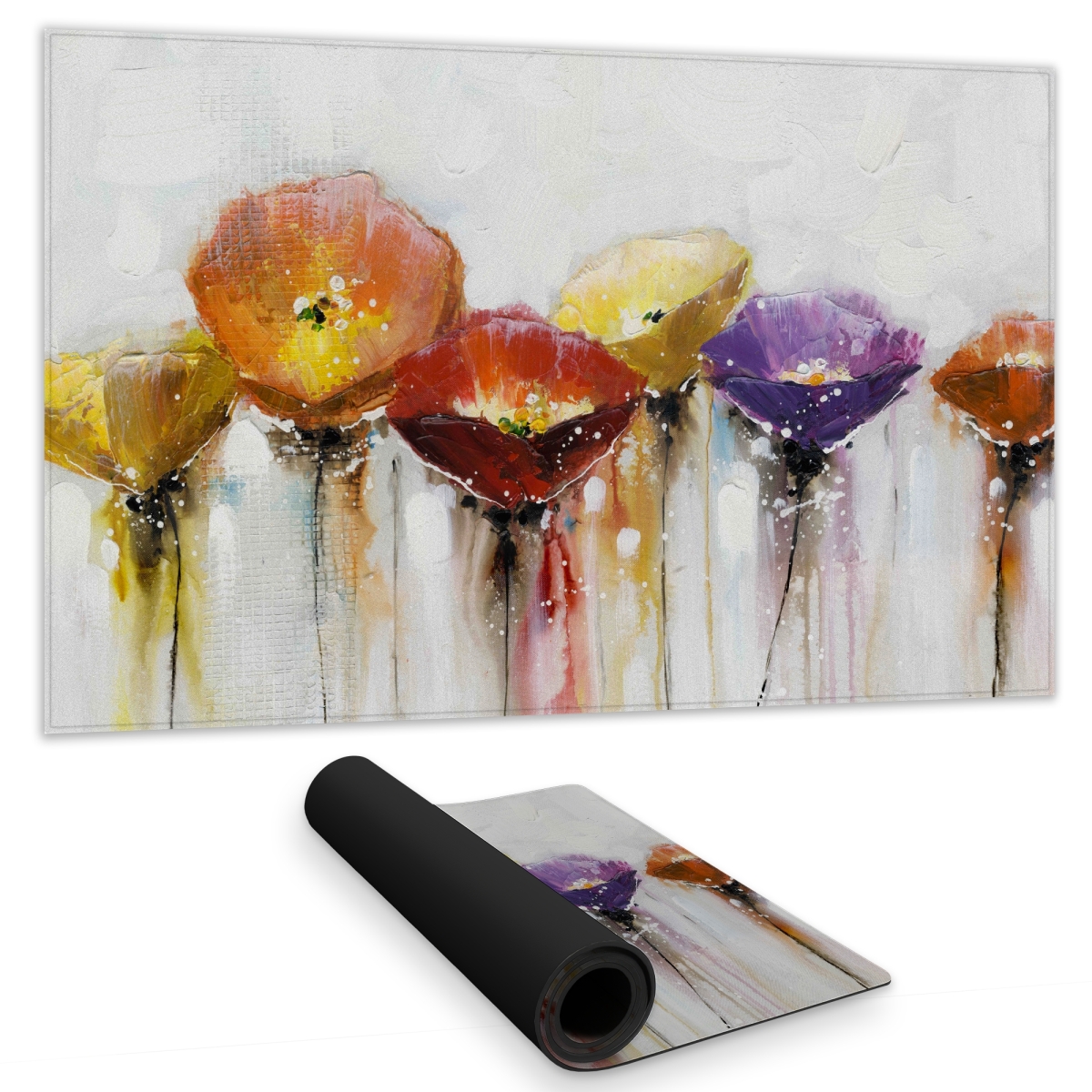 C1DM14248T3PVY 14 x 24 in. Multiple Colorful Abstract Flowers Gaming Mat - Home Decor