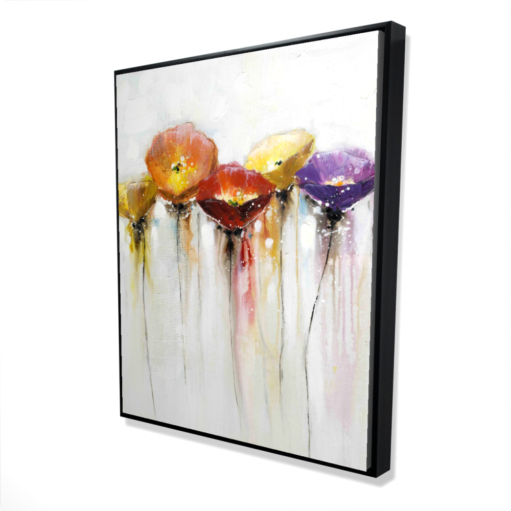 2081-6048-FL47 48 x 60 in. Multiple Colorful Abstract Flowers - Framed Canvas Decor