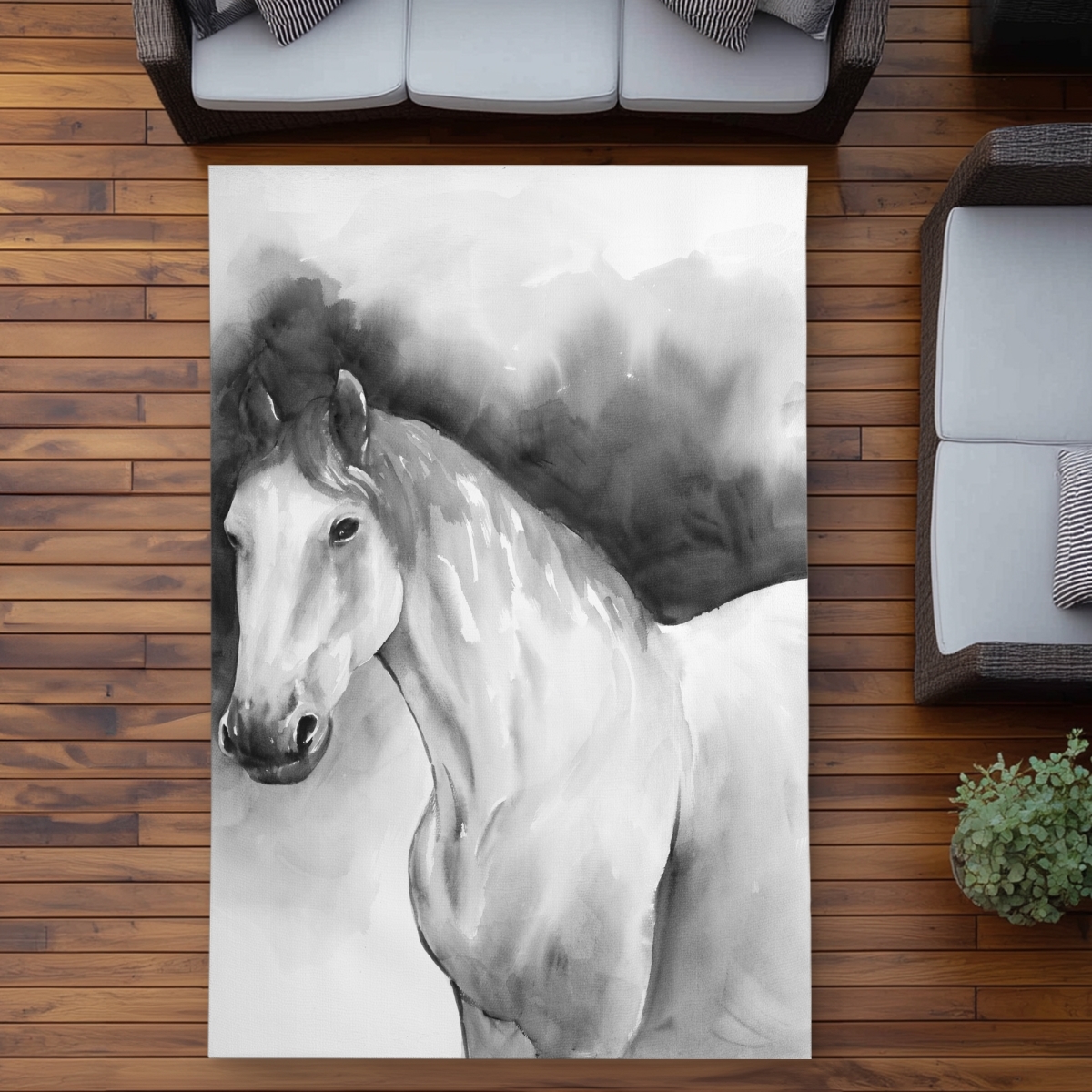C1ROAR5757RWOP 5 x 7 ft. Domino Horse Outdoor Area Rug - Farmhouse Farm Animals Decor - Rectangle
