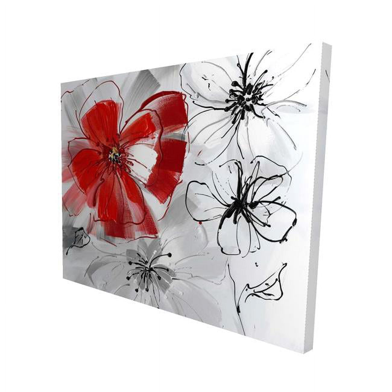 16 x 20 in. Red & Grey Flowers-Print on Canvas