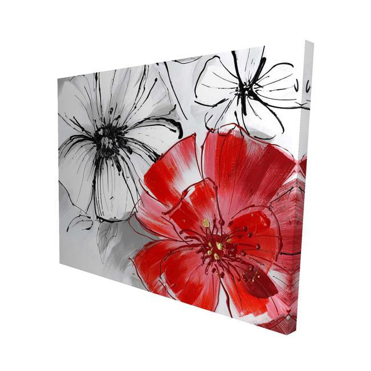 16 x 20 in. Red & White Flowers Sketch-Print on Canvas
