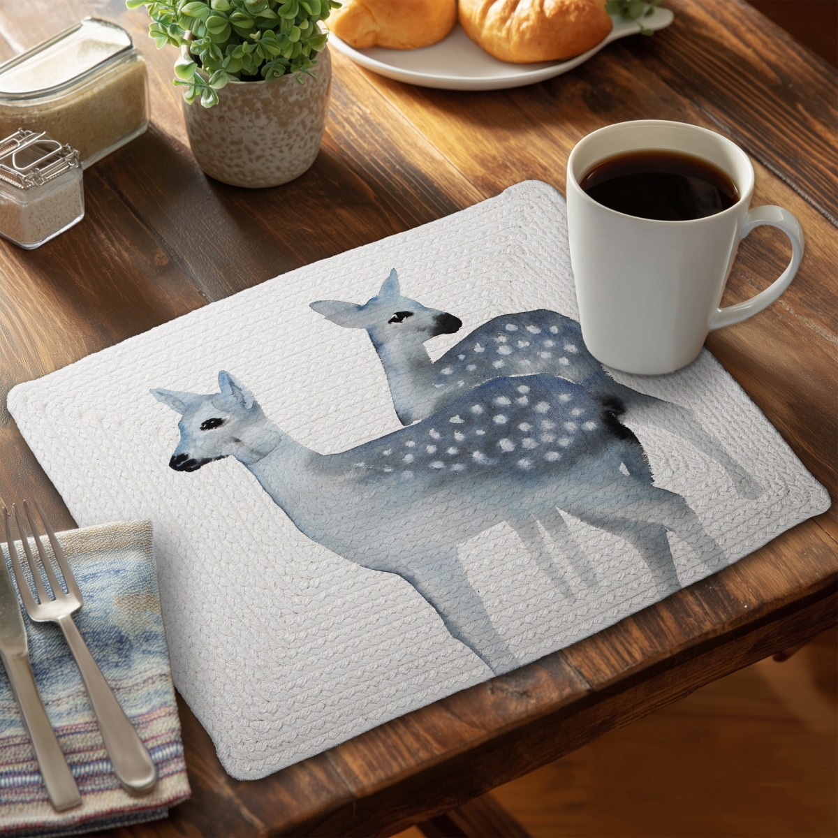 Picture of Begin Home Decor C6BP14181MAMVM 14 x 18 in. Blue Fawns Braided Polyester Placemat for Home Decor - Set of 6