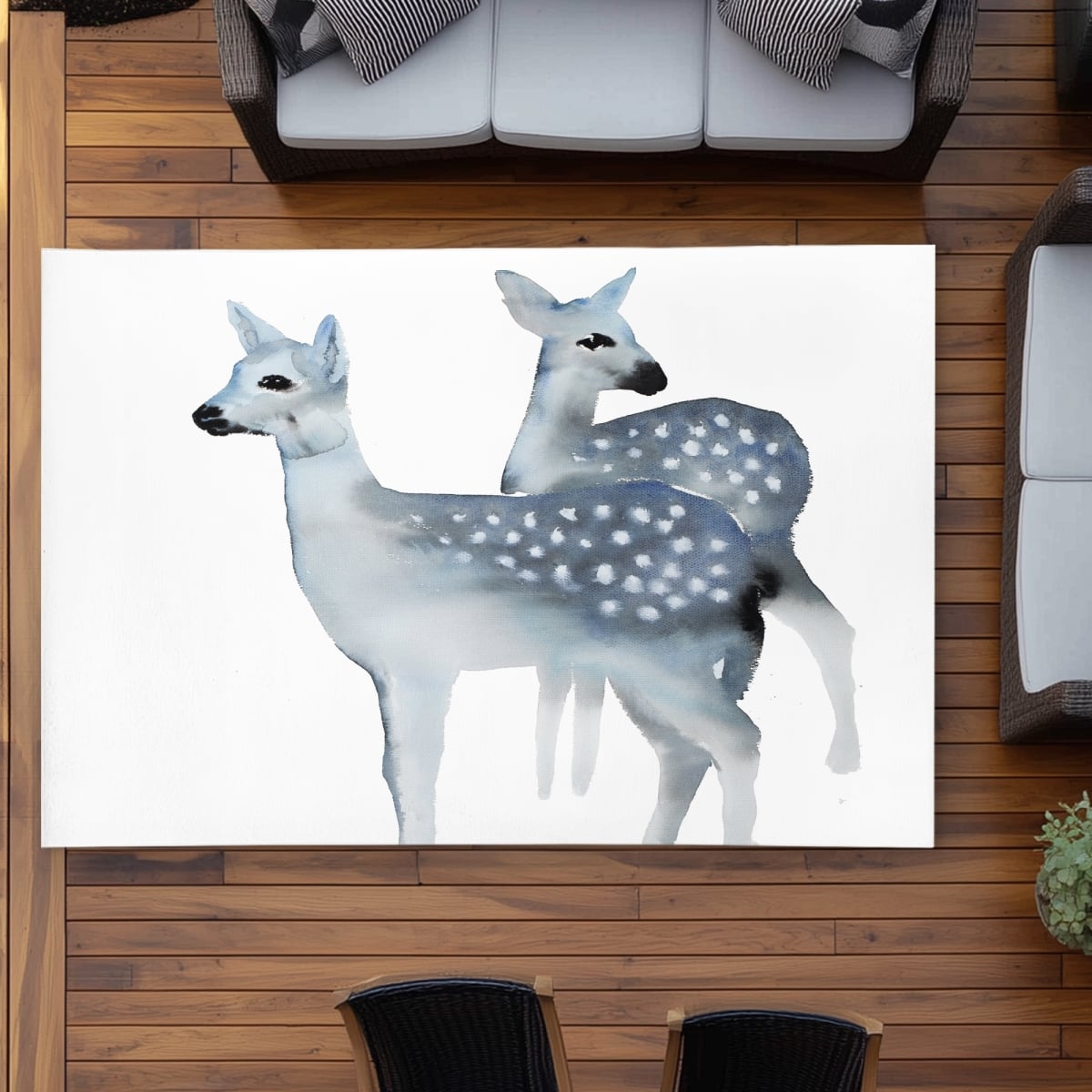 C1ROAR57XUJG03 5 x 7 ft. Blue Fawns Outdoor Area Rug - Deer Animals Home Decor - Rectangle