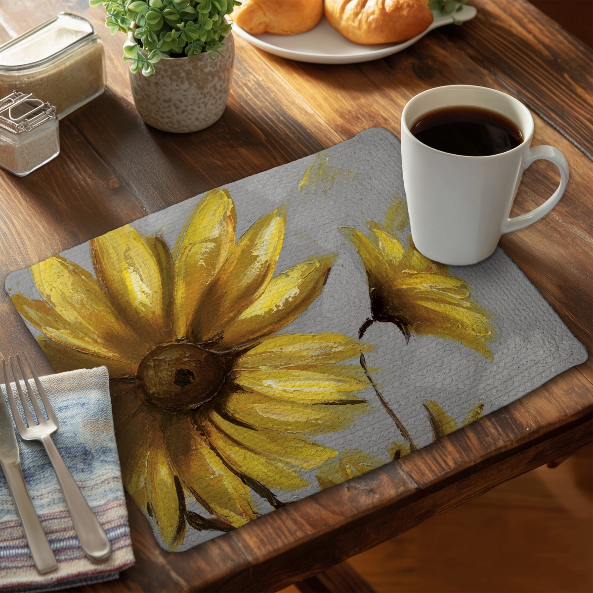 Picture of Begin Home Decor C6BP1418AIHNON 14 x 18 in. Mountain Arnica Flowers Braided Polyester Placemat - Home Decor - Set of 6
