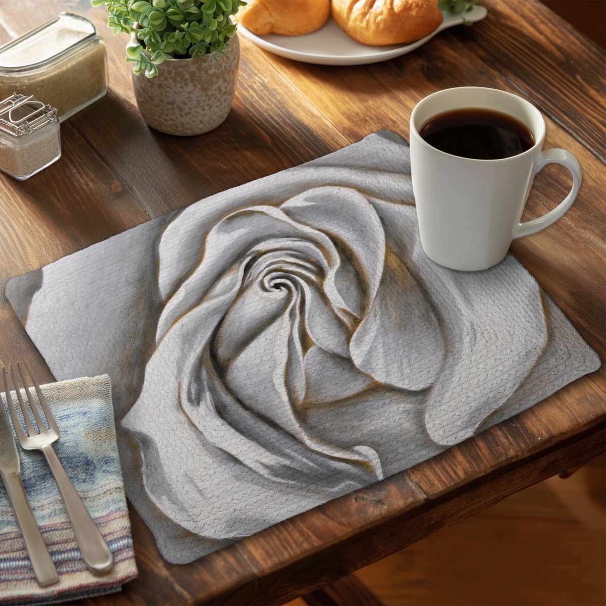 Picture of Begin Home Decor C4BP1418YDJ0VV 14 x 18 in. White Rose Delicate - Braided Polyester Placemat for Home Decor - Set of 4